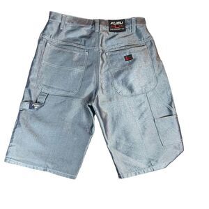 Rare Vintage 1990s Fubu Hip Hop Blue Silver Shiny Denim Baggy Shorts